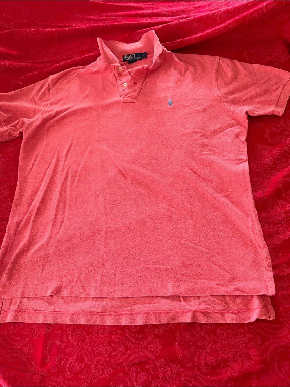 Polo Ralph Lauren Coral Polo Shirt Men's Large 100% Cotton Blue Pony Classic Fit
